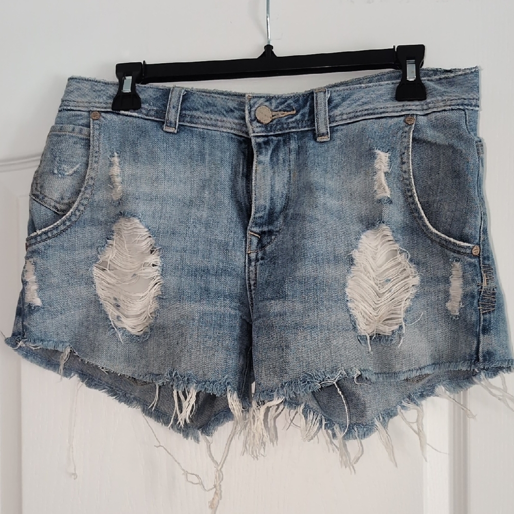 Zara Blue Distressed Jean Shorts with Raw Hem